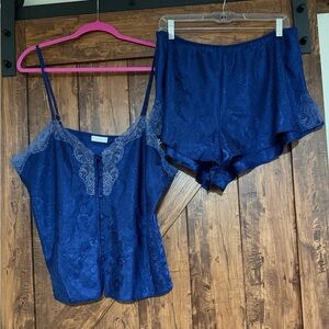 Vintage Erika Taylor intimates Cami & Short set Blue Paisley Print with lace XL